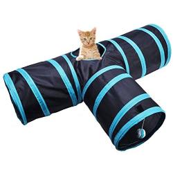 Toonol Foldable 3 Holes Pet Cat Tunnel Toys Indoor Outdoor Pet Cats Training Toy Kitten Rabbit Funny Play Tunnel House Toys