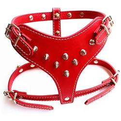 Dogs Kingdom 13.5''-17'' Chest Adjustable Pu Leather Spiked Studded Pet Puppy Dog Harness Small Dog Chihuahua Harness Customized