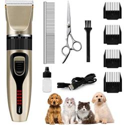 Dog Clippers,Dog Grooming Clipper Low Noise,Cordless Rechargeable Dog Hair Trimmer with LCD Display,Professional Pet Grooming Kit with 4 Comb Guides,Comb,Scissors for Small Medium Large Dog Cat Pet