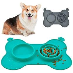 Dog Bowl Slow Feeder Fun Interactive Food Feeder with BPA Free Food Water Bowl Non-Spill Non-Skid Silicone Mat for Small Medium Dogs Cats and Pets