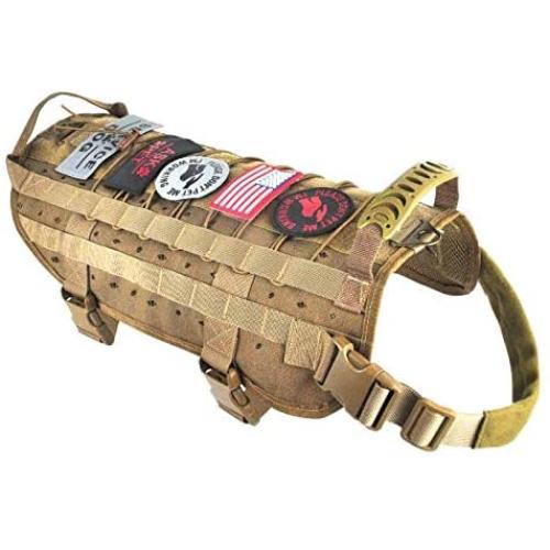 Hanshengday Tactical Dog Harness-Training Outdoor Breathable Vest-Military Water-Resistant Dog Backpack-Pet Tactical -Vest-Metal D Ring for Dog Leash