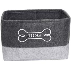 Geyecete Dog Toys Storage Bins Felt pet Baskets,Dog Toy Box Large with Designed Metal Bone-Shaped Handle,Organizer Storage Basket Stitching