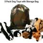 No Stuffing Dog Toys with Squeakers, Durable Stuffingless Plush Squeaky Dog Chew Toy Set ,Crinkle Dog Toy for Medium and Large Dogs, 5 Pack（Squirrel Raccoon Fox Skunk and Penguin）, 24Inch