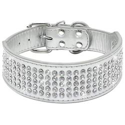 Beirui Rhinestones Dog Collars - 2'' Width with 5 Rows Full Sparkly Crystal Diamonds Studded PU Leather - Beautiful Bling Pet Appearance for Medium & Large Dogs