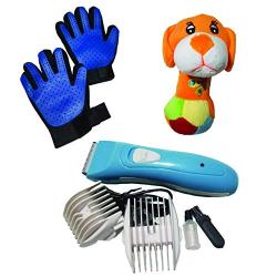 Rechargeable Cordless Dog Grooming Kit with Pet Grooming Gloves & a Squeaky Dog Toy