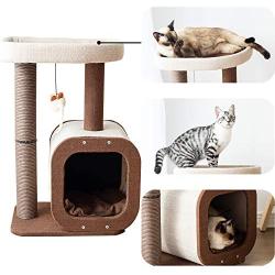 Catry Kitten Cat Tree Condo with Paper Rope Covered Scratching Post Activity Center for Climbing Relaxing and Playing Natural Jute Fiber Pet Stand