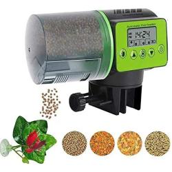 MQ Automatic Fish Feeder, Turtle Fish Food Dispenser Auto Timer with 1Pcs Betta Fish Spawning Leaf Hammock Smart Programmable Digital LCD Large Capacity for New Year Vacation Aquarium Tank Feeder