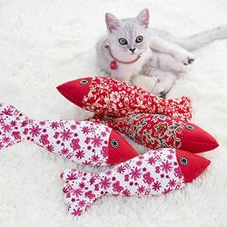 ocijf179 Cat Toy Fish Shape Catnip Pillow Cats Scratch Bite Chewing Doll Pets Interactive Toy - DarkRed