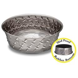 Loving Pets Diamond Plated Dog Bowl with Non-Skid Bottom, 3-Quart, Silver (7257)