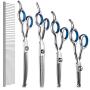 DELOMO Pet Scissors for Dogs & Cats with Safety Round Tips, 5 in 1 Pet Grooming Scissors Set, Pet Cutting Scissors Kit with Thinning, Straight, Curved Shears and Comb for Long or Short Hair Pets