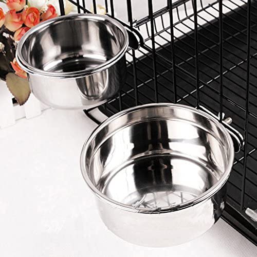 NPLE--Puppy Stainless Steel Bowl Cage Coop Cup Bolt Clamp Hanger For Bird Cat Dog Bowl (M)