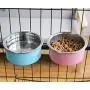 RUBYHOME Dog Bowl Feeder Pet Puppy Food Water Bowl, 2-in-1 Plastic Bowl & Stainless Steel Bowl, Removable Hanging Cat Rabbit Bird Food Basin Dish Perfect for Crates & Cages