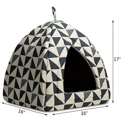 Hollypet Self-Warming 2 in 1 Foldable Comfortable Triangle Cat Bed Tent House, Gray