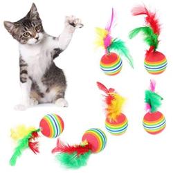 avbxcuecc 5pcs/Set Cat Ball Toys with Feather Pets Kitten Teaser Interactive Funny Supplies