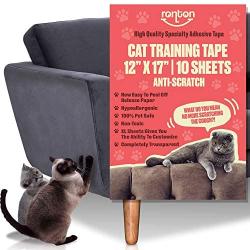 Ronton Cat Scratch Deterrent Tape - 12 in X 17 in Anti Scratch Tape for Cats (10 Sheet) | 100% Transparent Clear Double Sided Training Tape | Pet & Kid Safe | Furniture, Couch, Door Protector