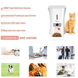 SKYMEE 8L WiFi Pet Feeder Automatic Food Dispenser for Cats & Dogs - 1080P Full HD Pet Camera Treat Dispenser with Night Vision and 2-Way Audio, Wi-Fi Enabled App for iPhone and Android