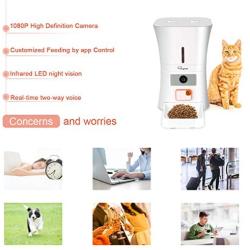 SKYMEE 8L WiFi Pet Feeder Automatic Food Dispenser for Cats & Dogs - 1080P Full HD Pet Camera Treat Dispenser with Night Vision and 2-Way Audio, Wi-Fi Enabled App for iPhone and Android