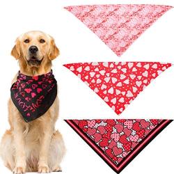 4 Pieces Valentines Day Dog Bandana Heart Pet Neckerchief Square Pet Holiday Scarf Washable Triangle Dog Scarf Bibs for Dogs and Cats