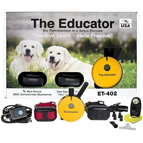 Educator Bundle of 2 Items - E-Collar - ET-402-3/4 Mile Wireless Rechargeable Remote Waterproof Trainer Static, Vibration and Sound Stimulation Collar with PetsTEK Dog Training Clicker Educator Bundle of 2 Items - E-Collar - ET-402-3/4 Mile Wireless Rechargeable Remote Waterproof Trainer Static, Vibration and Sound Stimulation Collar with PetsTEK Dog Training Clicker