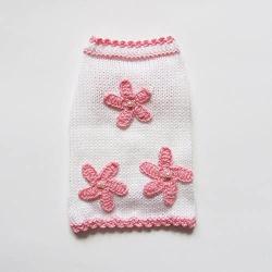 White Dog Sweater Pink Flowers Dog Clothes Apparel Puppy Clothing Doggy Outfit Different Sizes