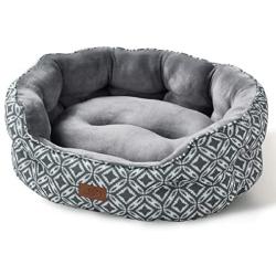 Bedsure Small Dog Bed & Cat Bed, Round Pet Beds for Indoor Cats or Small Dogs, Round Machine Washable Super Soft & Plush Flannel Pet Supplies, Slip-Resistant Oxford Bottom,Coin Print Grey