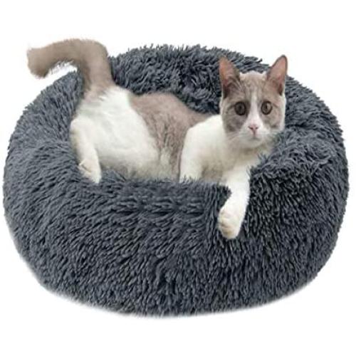 Donut Cat Bed Pet Bed for Small Cat and Dog Round Kitten Cushion Bed Soft Plush Pet Calming Bed