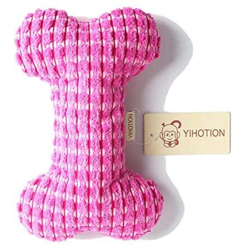 Glorisun Dog Bones Toys, Durable Plush Dog Toy Built-in Vocal Airbag, Pet Chew Dental Toy for Interactive Play Training and Fun