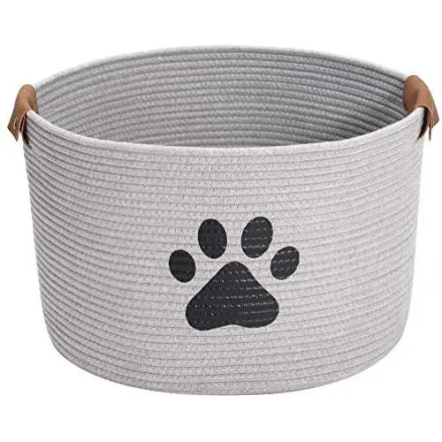 Geyecete Round Dog Dog Toy Basket Storage Cotton Rope Storage Basket Pet/Doy Toy Box Dog Storage Basket