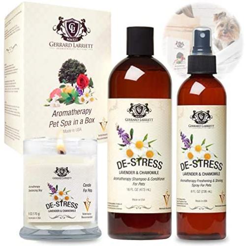 Aromatherapy Pet Spa in a Box Dog Shampoo, Dog Grooming Spray, Candle Scented Animal Lover Gift Set & Pet Odor Eliminator