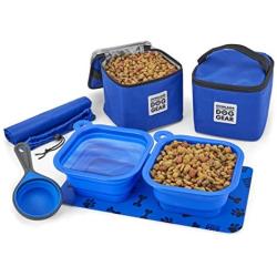 Mobile Dog Gear, Dine Away Dog Travel Bag for Medium and Large Dogs, Includes Lined Food Carriers and 2 Collapsible Dog Bowl, Collapsible Scooper and Placemat, Royal Blue