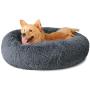 Dog Bed, Comfortable Round Donut Cuddler Pet Bed, Self-Warming Faux Fur Dog Cat Bed, Soft Plush Calming Bed for Small and Medium Dogs 30'' x 30'', Dark Grey