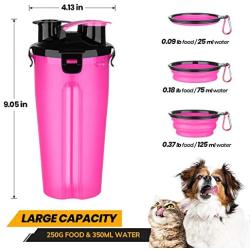 HETH Dog Travel Water Bottle, 2 in 1 Portable Dog Water Dispenser and Food Container with 2 Collapsible Bowls for Your Pets Walking and Traveling
