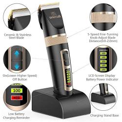 oneisall Dog Clippers Professional, 2-Speed Quiet Rechargeable Cordless Pet Grooming Hair Clippers Set for Small and Large Dogs Cats-Black