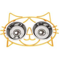 E-ROOM TREND Elevated Cat Bowls,Cute Metal Raised Pet Bowl for Cat and Small Dog Come with 2 Stainless Steel Cat Feeder Bowls Set for Food and Water with Anti Slip Feet