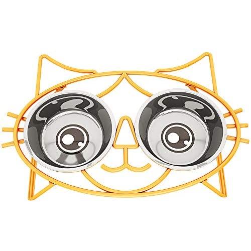 E-ROOM TREND Elevated Cat Bowls,Cute Metal Raised Pet Bowl for Cat and Small Dog Come with 2 Stainless Steel Cat Feeder Bowls Set for Food and Water with Anti Slip Feet