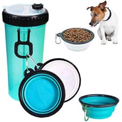 Dog Water Bottle for Walking Hiking Camping Outdoor and Food Container 2 in 1 with 2 Collapsible Dog Bowls,MSDADA Leak Proof Portable Travel Water Dispenser Best Christmas Gift for Dogs Cats and Other Pets (XL Size，Blue)