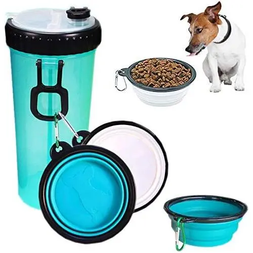 Dog Water Bottle for Walking Hiking Camping Outdoor and Food Container 2 in 1 with 2 Collapsible Dog Bowls,MSDADA Leak Proof Portable Travel Water Dispenser Best Christmas Gift for Dogs Cats and Other Pets (XL Size，Blue)