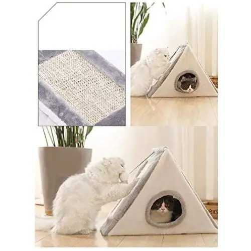 Cat Bed for Indoor Cats,Foldable Triangle Small Durable Toy Bed Playhouse with Natural Sisal Scratching Board,triangle Cat Cave,for Cats or Small Dogs, Puppy Cat Bed for Indoor Cats,Foldable Triangle Small Durable Toy Bed Playhouse with Natural Sisal Scratching Board,triangle Cat Cave,for Cats or Small Dogs, Puppy