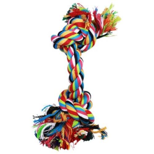 T-Pet Two Knots Braided Colorful Pet Dog Chew Tug Rope Bone Toy 10'' Long Medium