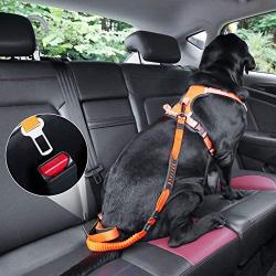 JHMY 3-in-1 Dog Car Seatbelt, No Pull Shock Absorbing Pet Leash with Car Safety Buckle, Elastic Dog Lead with Double Handles, Reflective Pet Seat Belts for Vehicle, Car Harness for Dogs