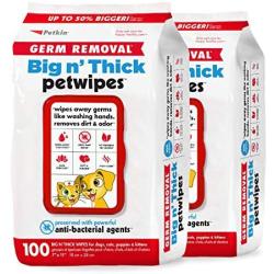 Petkin Pet Wipes – Big n Thick Extra Large Germ Removal Pet Wipes – Cleans Face, Ears, Body and Eye Area – Super Convenient, Ideal for Home or Travel- Wipes for Pets