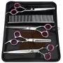 LILYS PET 7.0''/7.5'' Round-TIP Safety Professional Stainless Steel PET Dog Cat Grooming Scissors Set,Pink Ring, Cutting&Curved&Thinning Shears Set