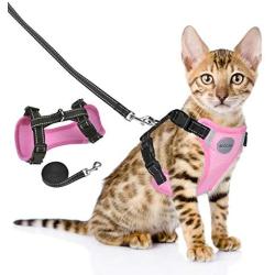 AVCCAVA Cat Harness and Leash for Walking, Escape Proof Soft Adjustable Vest Harnesses for Cats,Easy Control Breathable Reflective Strips Kittens Harness and Small Dog Harness