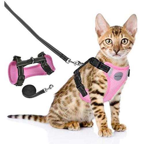 AVCCAVA Cat Harness and Leash for Walking, Escape Proof Soft Adjustable Vest Harnesses for Cats,Easy Control Breathable Reflective Strips Kittens Harness and Small Dog Harness