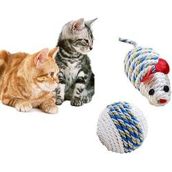 J.Y 2 Pack Cat Rope Ball and Mice Rope Toys with Durable Balls for Kitten and Small Animals