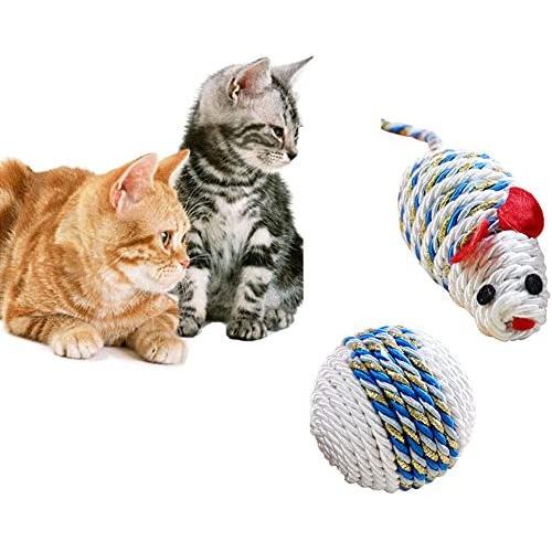 J.Y 2 Pack Cat Rope Ball and Mice Rope Toys with Durable Balls for Kitten and Small Animals