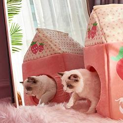 La La Pet Warm Cats Bed Foldable Cat Cave Nest Sleeping Bed with Cushion and Blanket Self-Warming Pet Cube House Cat Shelter Apartment Indoor Pet House Milk Box Shape
