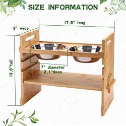 Pet Raised Bowls for Dogs and Cats, Draw Design Adjustable Bamboo Elevated Feeder Stand with 2 Stainless Steel Food and Water Bowls