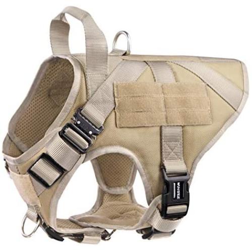 WINSEE Tactical Dog Harness and Collar Large, 3X Metal Buckles, Working Dog MOLLE Vest with Handle & Loop Panels, No Pull Adjustable Training Pet Harness with Leash Clips for Walking Hiking Hunting