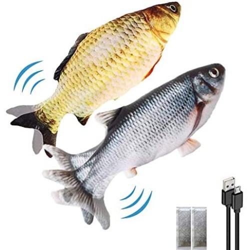 Jugsar 2 Pack Electric Wiggle Fish Cat Toy, Realistic Plush Simulation Moving Flopping Kitty Pillow Catnip Toys, Funny Interactive Charging Pets Supplies for Kitten Cats Indoor Chew Bite Kick Exercise